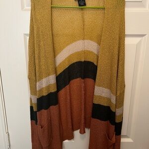 Yellow and White Oversized Cardigan Sweater